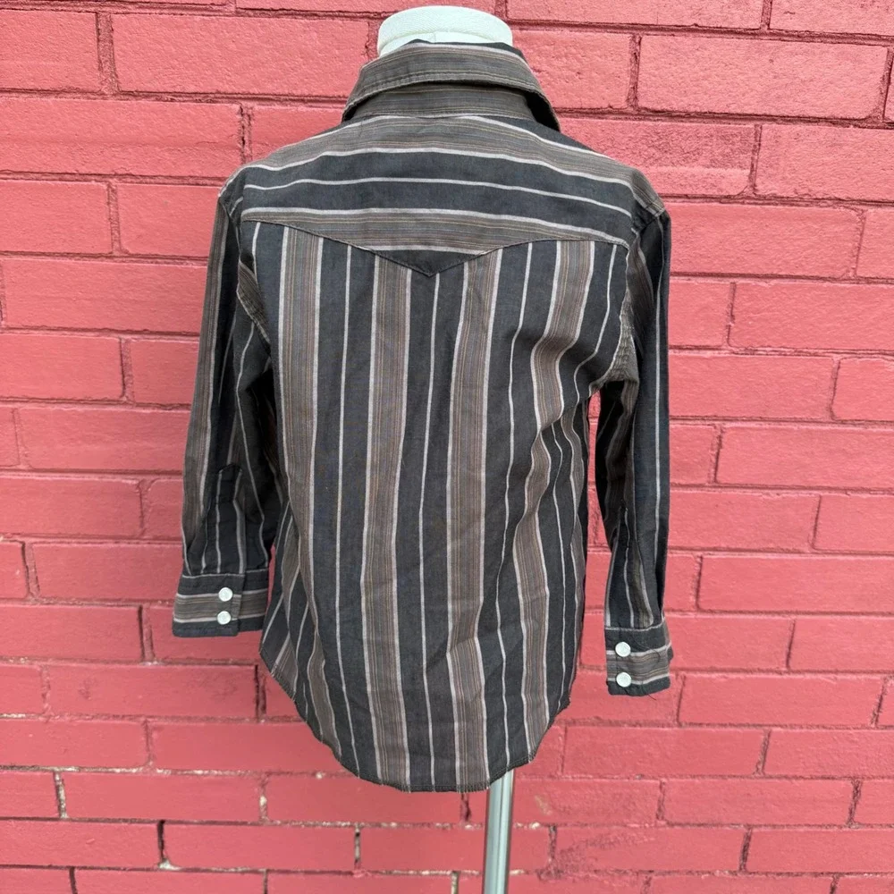 Wrangler Western Shirt Kids Striped Brown Cowboy Long Sleeve Cotton Blend - Picture 3 of 5